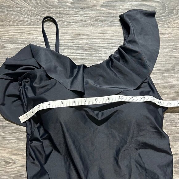 NWT Quince Medium Italian Maternity One Shoulder Ruffle One Piece Swimsuit Black - Picture 5 of 9